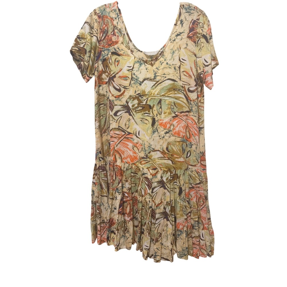 Jams World Womens Small Tropical Monstera Leaf Tiered Mini Dress Made‎ in Hawaii